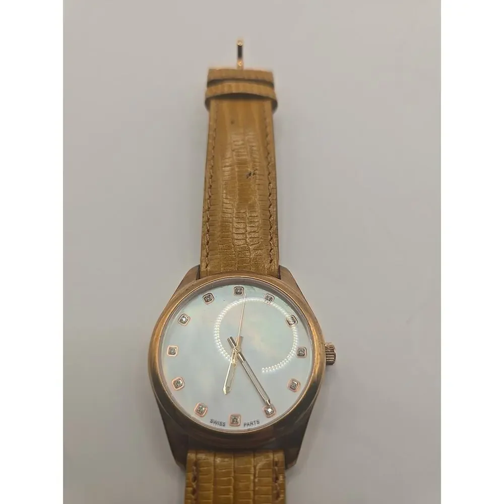 DESIGNER BRONZO ITALIA SWISS PARTS WATCH MOTHER PEARL‎ DIAMOND BROWN LIZARD
